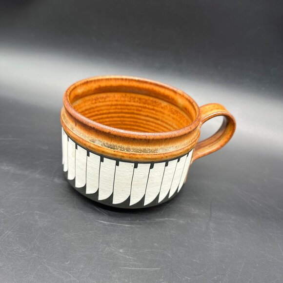 Vintage Oversized Soup Mug Artist Signed 1985 Art Pottery Geometric Brown Bowl - Picture 1 of 12
